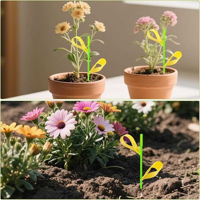 Gnat Sticky Traps for Plants, 100PCS Yellow Sticky Traps for Plant Gnats Indoor and Outdoor White-Flies Mosquitoes Killer, 15PCS Stakes Holder Included