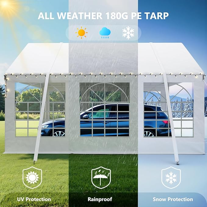 Carports 10X30 Heavy Duty,Car Ports with 180G Removable Side Walls,Carport Canopy,Car Shelter All Weather,Portable Car Port Garage,White