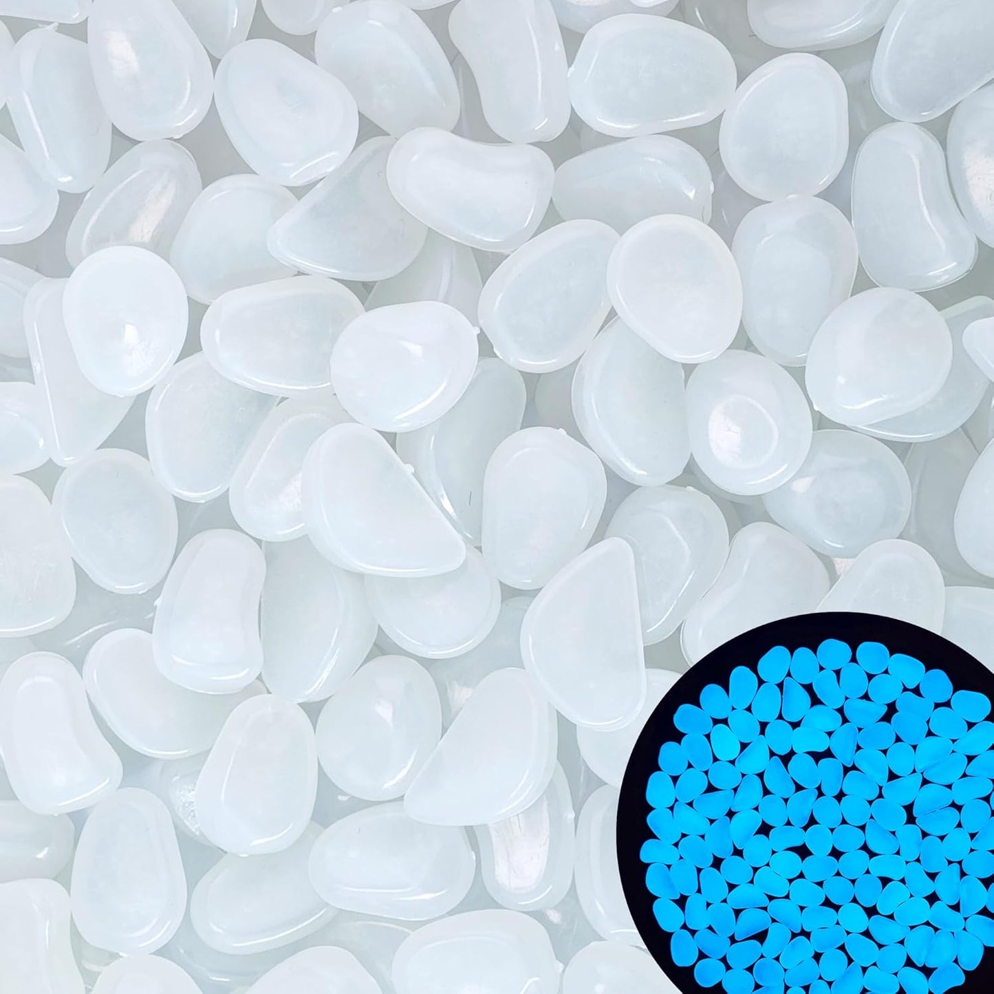 3.5LB 25-27mm Glow Pebbles Glowing Rocks for Garden Decoration 25-27mm Luminous Stones Glowing Stones for Driveway Landscape Walkway,White