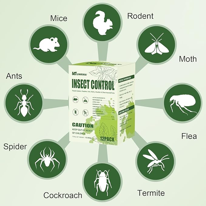 KEUWRMA Insect Control,Insect Repellent,Spider Repellent for House Indoor,Insect Repellent indooor,Bug Repellent,Repel Mosquito, Rodents, Roach, Ant, Bugs,Spider, Moths&Other Pest (12, Green)