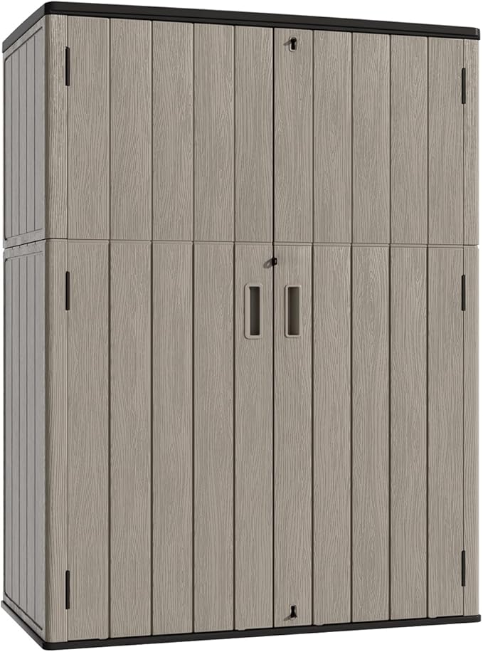 KINYING Outdoor Storage Shed,57 Cu.ft Vertical Outdoor Storage Cabinet Waterproof, Outdoor Resin Tool Shed for Patio Furniture, Garden Tools, Pool Accessories, Lawn Mower(Coffee Color)