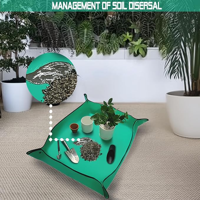 OXIHOUSE&CO- Repotting Mat, 39.5"x31.5", Green, Dirt Control, Perfect for Indoor & Outdoor Plants, Easy Storage, Durable Design - Portable Potting Tray for Gardening Lovers