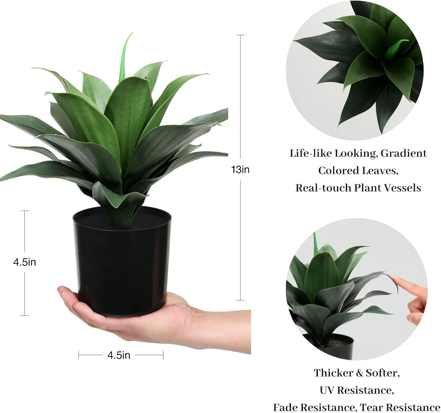 JUSTOYOU 14" Large Artificial Succulent Faux Agave Plant in Pot, Fake Potted Desk Plant Realistic Greenery Artificial Plants for Indoor Office Home Decor Bathroom Kitchen Shelf (Dark Green)