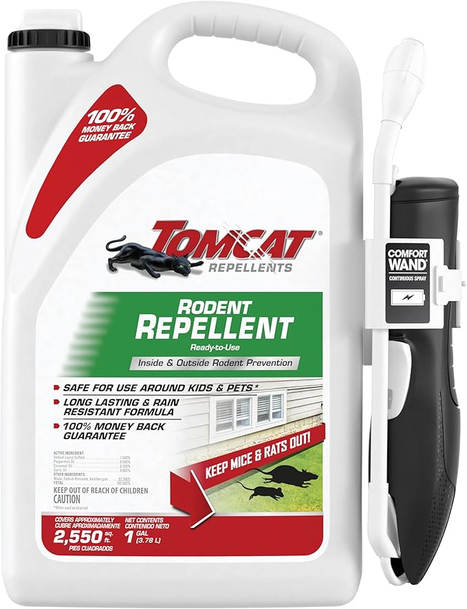 Tomcat Repellents Rodent Repellent Ready-to-Use, For Indoor and Outdoor Mouse and Rat Prevention with Peppermint, Cinnamon and Garlic Essential Oils, 1 gal.