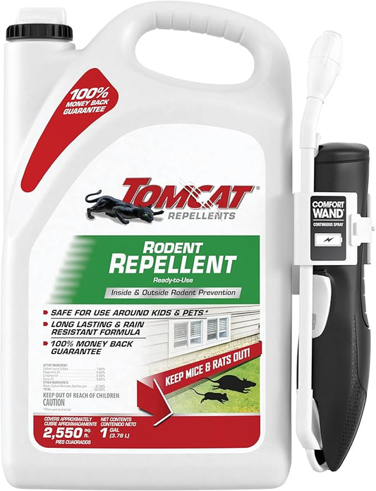 Tomcat Repellents Rodent Repellent Ready-to-Use, For Indoor and Outdoor Mouse and Rat Prevention with Peppermint, Cinnamon and Garlic Essential Oils, 1 gal.