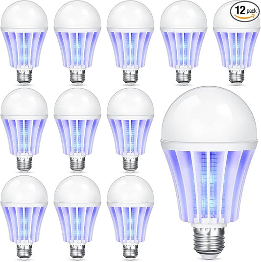 Qualirey Bug Zapper Light Bulb Bulk 2 in 1 Electronic Mosquito Killer Lamp LED Light for Fruit Flies Bug Fly Insect Mosquito Control, Suitable for Indoor Entryway Patio Doorway Corridor (12 Pcs)