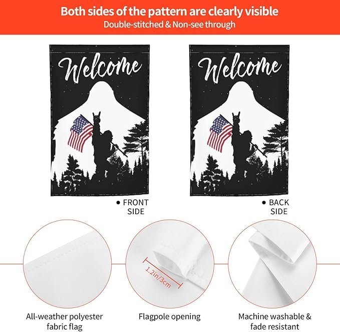 Bigfoot American Flag Garden Flag Welcome Party Outdoor Outside Decorations Picks Home House Garden Yard Decor 12x18 Inch