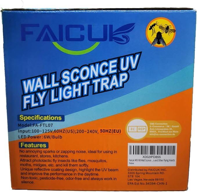 Faicuk Wall Sconce Fly Light Trap for Capturing Flies, Moths, Gnats, Mosquitos and Other Flying Insects-12"x6.1"x5.98"