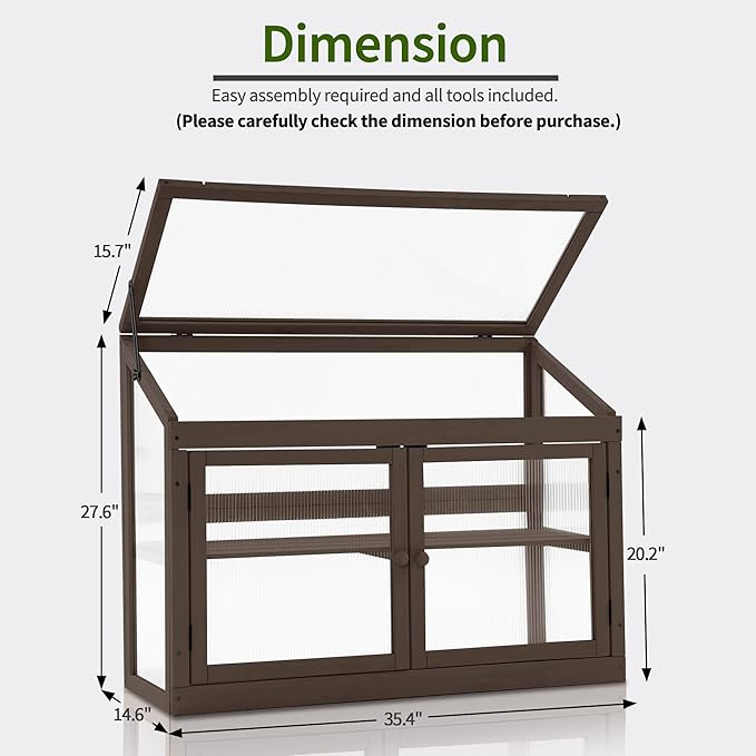 MCombo 2-Tier Wooden Cold Frame Garden Greenhouse Raised Flower Planter Shelf Bed Protection 6057-0160 (Brown)