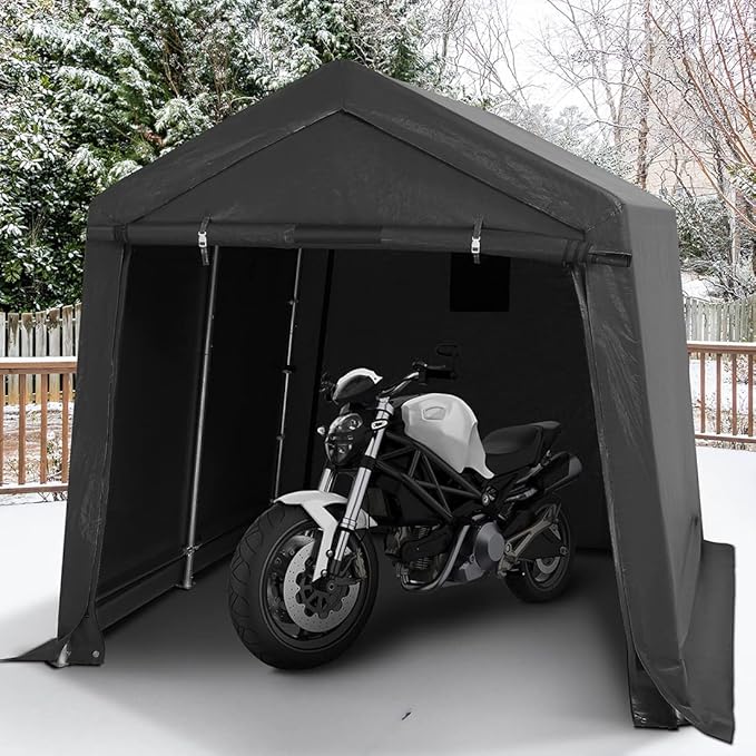 ADVANCE OUTDOOR 8x8 ft Storage Tent with 2 Roll up Doors & Vents Outdoor Portable Shelter Shed Garage Tent Carport for Motorcycle ATV Anti-UV Snow Resistant, Gray