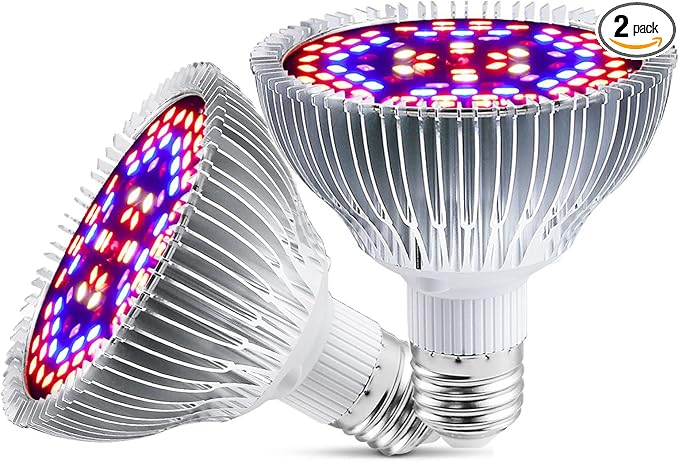 Full Spectrum 50W Led Plant Grow Light Bulb for Indoor Plants Vegetables and Seedlings, LED Plant Light Bulb for Hydroponics Indoor Garden Greenhouse and Organic Soil,E27 78LED Plant Lights,Pack of 2