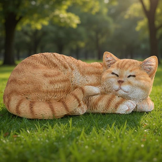 Tabby Sleep Cat Statues Outdoor Decorative, Cat Memorial Statue for Yard Lawn Patio Porch, Garden Pet Grave Marker Figures, 9.44" L x 6.29" W x 4.33" H