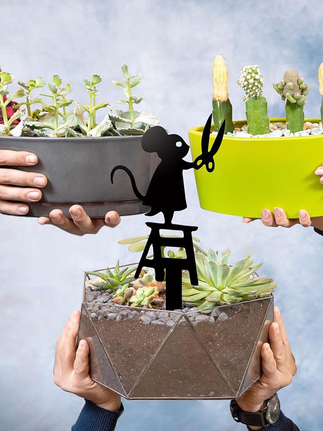 Metal Animal Garden Decor,Funny Mouse Statues for Flower Planter,Indoor and Outdoor Decoration-2 Pack