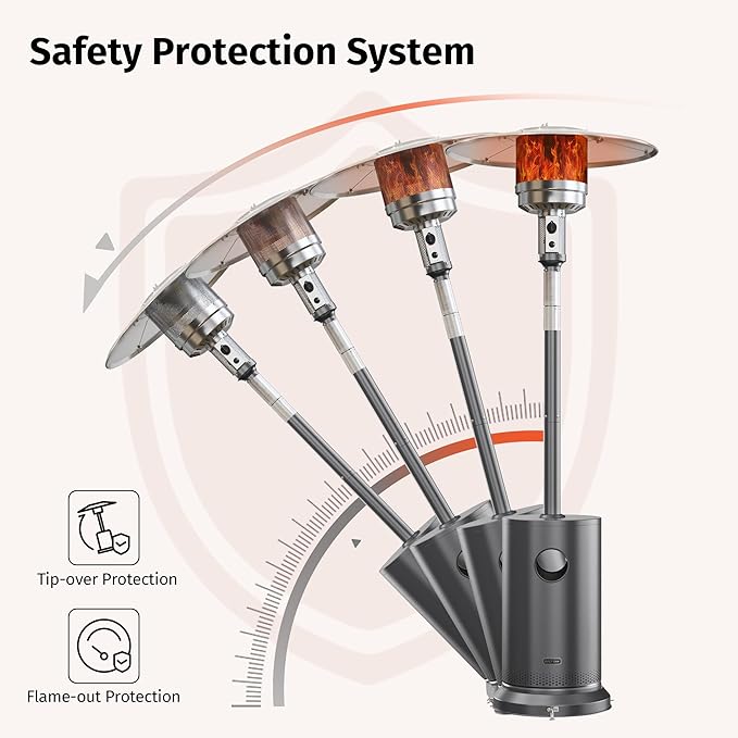 EAST OAK 48,000 BTU Patio Heater for Outdoor Use with Round Table Design, Double-Layer Stainless Steel Burner, Wheels, Triple Protection System, Outdoor Heater for Home and Residential, Grey