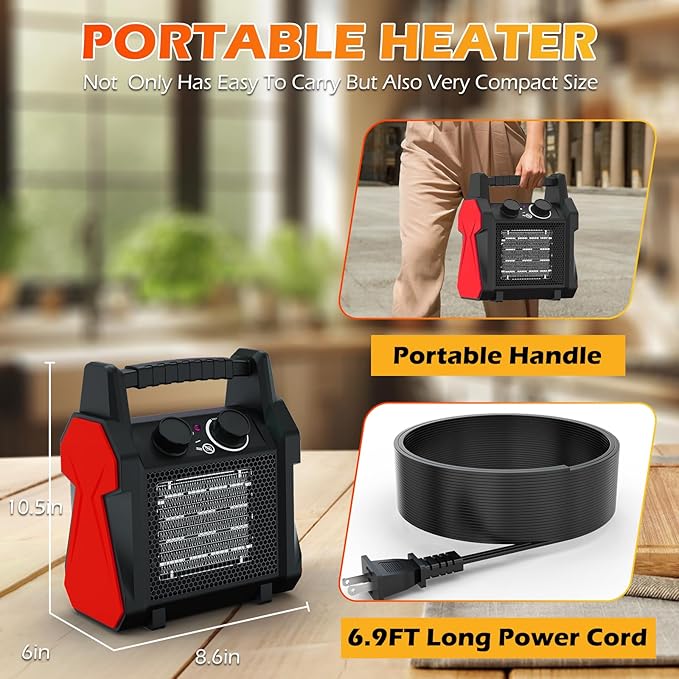 Outdoor Heaters for Patio, 1500W Garage Heater with Overheat Protection, 3S Fast Heating Electric Portable Space Heater, Outdoor Heater, Garage, Greenhouse, Indoor Outdoor Use