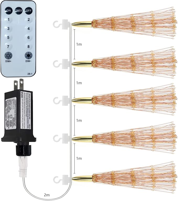 5 Pack 1000LED Plug in Starburst Sphere Lights,Firework Light 8 Modes Dimmable Remote Control Waterproof Hanging Copper Wire Fairy Light for Patio Party Tent Christmas (Warm White)