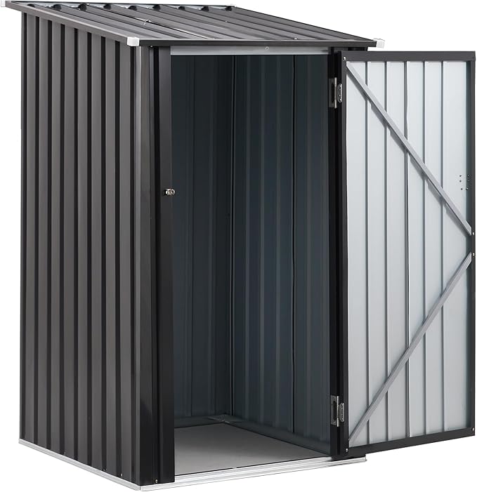 3x3 FT Outdoor Storage Shed, Metal Steel Garden Shed with Single Lockable Door, Small Shed Outdoor Steel Utility Tool Shed, Storage House Waterproof for Backyard Patio, Garden, Lawn(Dark Gray)