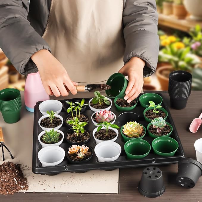 60 Pack 3 Inch Nursery Pots for Plants, Seedling Plant Pots with Drainage Holes for Indoor Outdoor Plants, Transplanting, Succulents, Seeding, Cuttings, Gardening Gifts (Green)