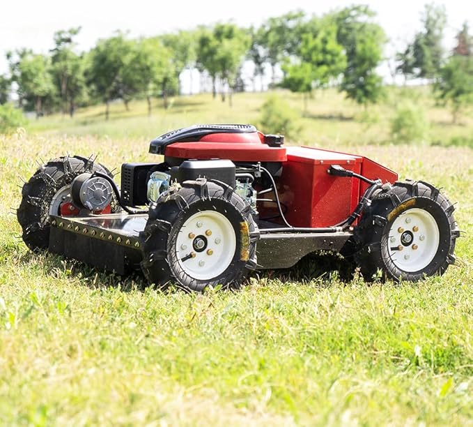 Remote Mower, Remote Control Lawn, Small Crawler Oil-Electric Hybrid Four-Wheel Drive Lawn Mowing and Weed Whacker, All Terrain Grass Cutter Yard Mower, 30° Climbing