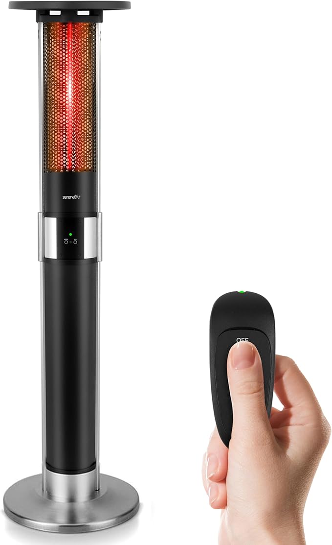 SereneLife Infrared Patio Heater, Electric Patio Heater for Indoor/Outdoor Use, Portable Tower Heater with Remote Control, 1500 W, for Restaurant, Patio, Backyard, Garage, Decks (Black)