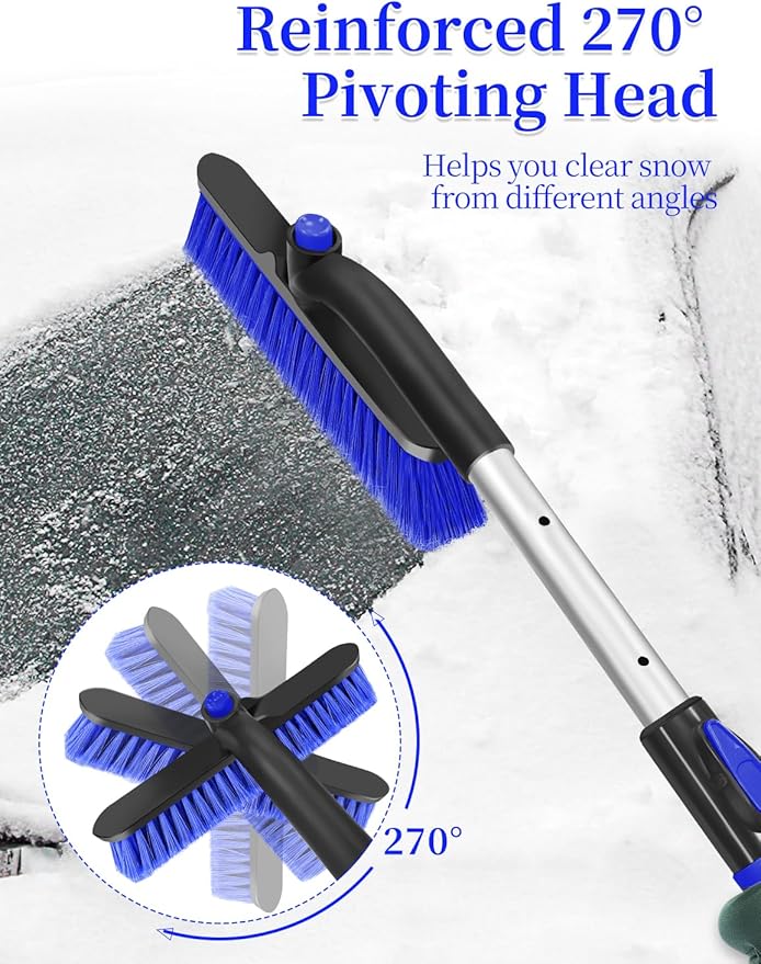 HEEYA Car Scraper with 12.6 Inch Large Brush Head, Extendable Snow Scraper for Windshield Window, Snow Brush and Ice Scraper for SUV Truck Automobile Vehicle - Blue