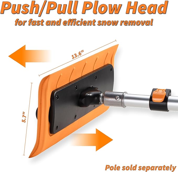 Snow Roof Rake Attachment // Solar Panel Snow Removal Tool for Roofs, RVs & Cars // Heavy Duty Snow Rake for House Roof // 13.6" Scratch-Free Soft Foam Blade // Push Pull Design (Pole Sold Seperatley)