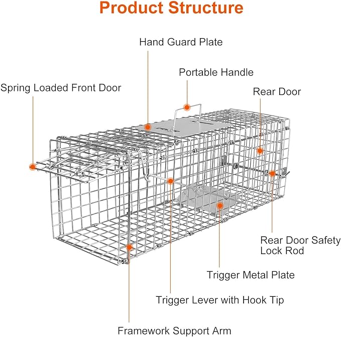 23.3’’x7.24’’x7.72’’，Foldable Humane Live Animal Trap Cage Cat Trap Catch Release Live Animal Rodent Cage for Indoor Outdoorfor Small Rabbit Squirrel Groundhogs Mole Gopher Cat