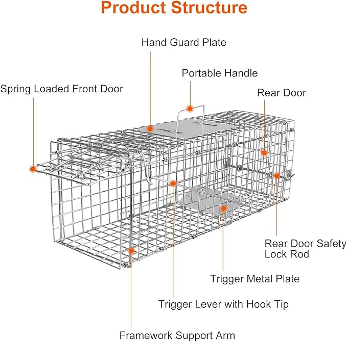 iMounTEK Humane Live Animal Cage Trap Cat Trap Cage Humane Catch & Release Live Rodent Collapsible Galvanized Wire for Kitten Rabbit Squirrels Small Raccoons Beavers Groundhogs Indoor Outdoor