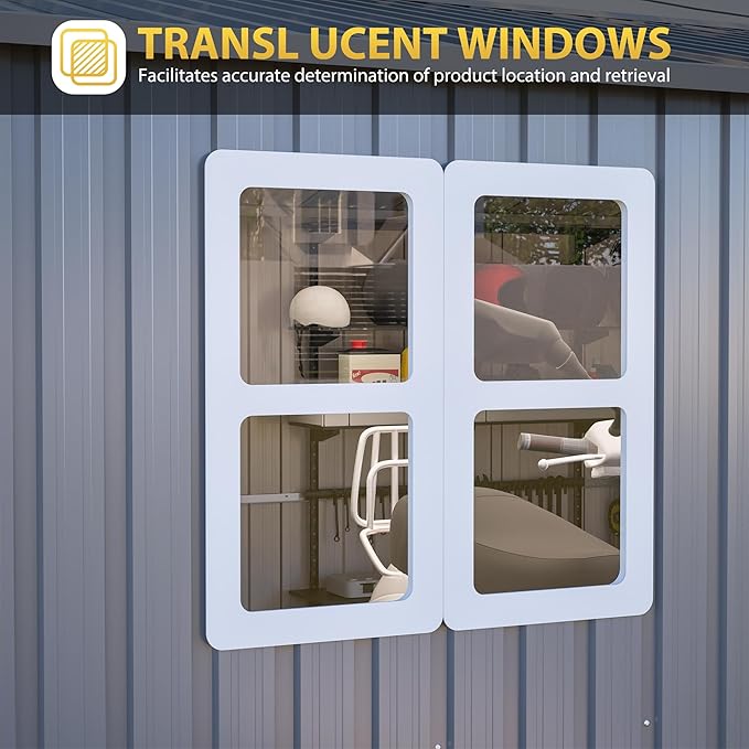 12x10 FT Outdoor Storage Shed with Floor Frame & Window, Heavy Duty Metal Garden Tool Shed with Double Lockable Doors, Waterproof Backyard Utility Shed for Bikes, Lawn Mowers, Tools, Equipment