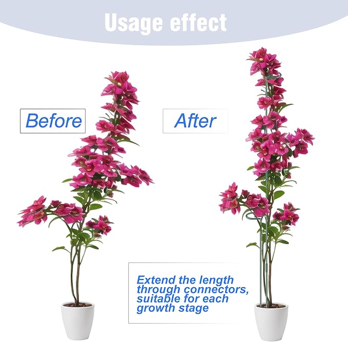 4.5mm Adjustable Length Plant Stake, Assembled (12 or 24 inch) Outdoor and Indoor Plant Support Poles for Flowers Marigolds Tomatoes Lilies Peonies Roses Daffodils Flower Clips (6 Sets, 18 Pcs)