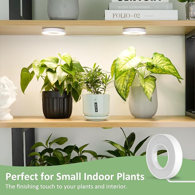 LORDEM Ceiling Grow Light for Indoor Plants, 96 LEDs Full Spectrum LED Plant Light, 5V Plant Lamp with 4/8/12H Auto Switch, 4 Dimmable Brightness Levels, Ideal for Small Plants, Dual Head, Corded