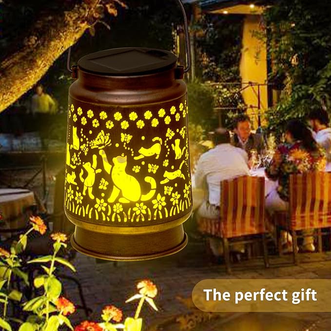Cat Lover Gifts for Mom/Women//Grandma/Sister,Cat Solar Light Gifts Mother Day Gift Solar Lanterns Outdoor Waterproof Cat Lights Led Mason Jar Hanging Lamps Decor for Garden Yard Patio