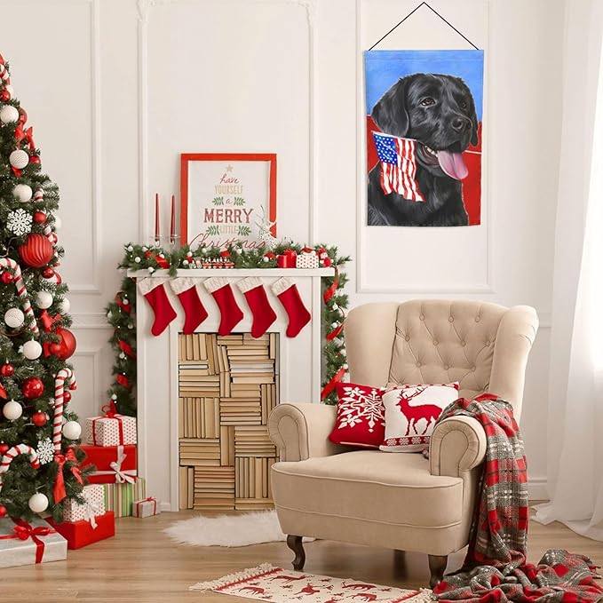 Labrador Lab Dog Black American Flag Garden Flag Welcome Party Outdoor Outside Decorations Picks Home House Garden Yard Decor 12x18 Inch