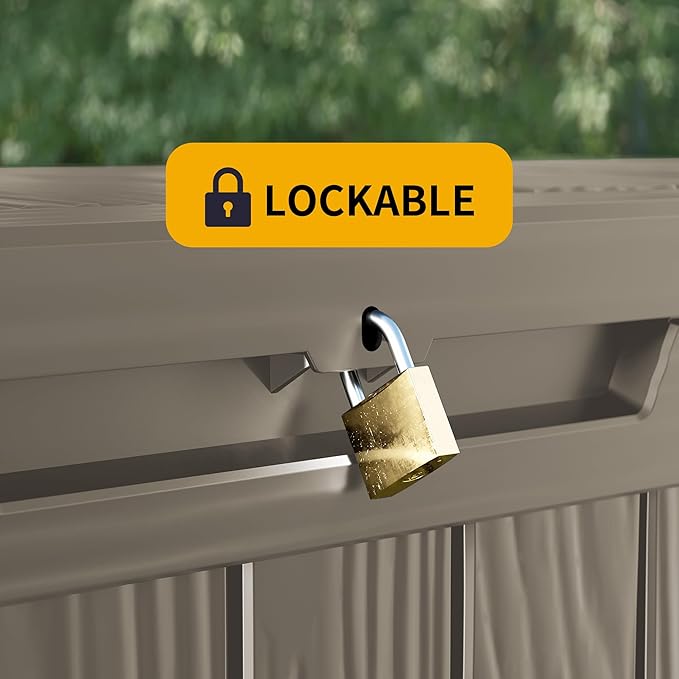 35 Gallon Resin Deck Box, Waterproof Outdoor Storage Bin for Patio, Poolside, and Garden, Lockable & UV-Resistant,Grey