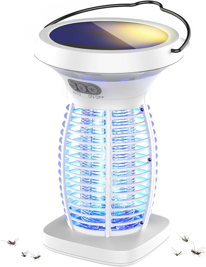 Bug Zapper Outdoor with Solar Panel, Electric Mosquito Zapper Waterproof Rechargeable Wireless for Indoor Outdoor