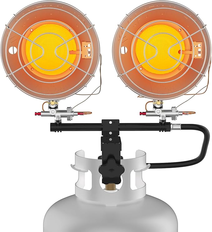 ThermoMate Propane Tank Top Heater 30000 BTU With Tip-over Protection, Portable Dual Burners With Adjustable Heat Settings for Camping, Garage, Ice Fishing, Golf Cart