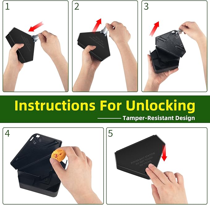 Mouse Bait Station with Keys Indoor Outdoor for Rats Mice Rodents, Reusable Mouse Poisoning Bait Blocks, Friendly for Children & Pets (16, Black 1)