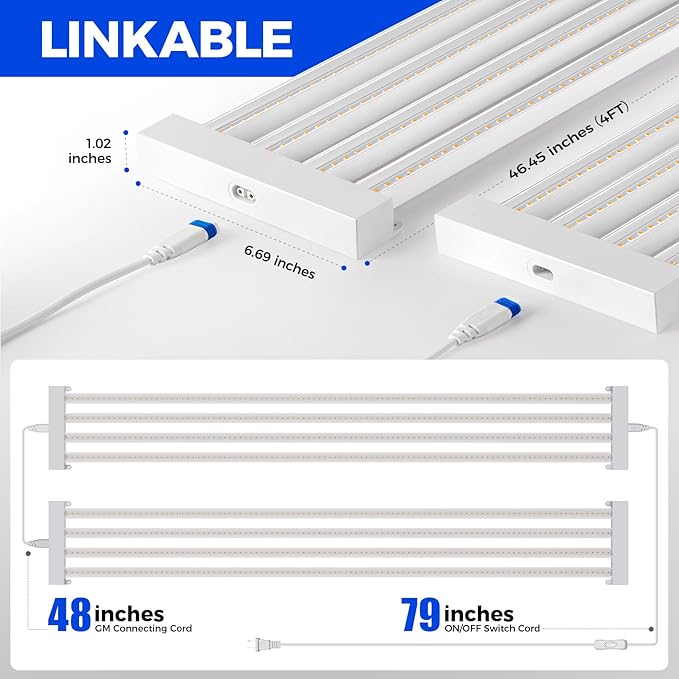 Barrina TX-L84 4FT LED Grow Light, 336W (4 x 84W), 4 Panel Wider Coverage, Full Spectrum, High PPFD, Mechanical Timer, Linkable, Hanging Light, Plant Stand with Grow Light for Indoor, Seeding, 4 Packs