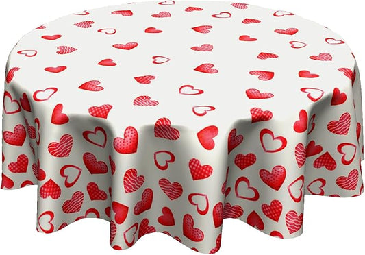 Giwawa Red Hearts Round Tablecloth 60 Inch,Love Romantic Wedding Anniversary Holiday Washable Polyester Table Cover for Dinner Restaurants Kitchen Party Events Tabletop Decoration