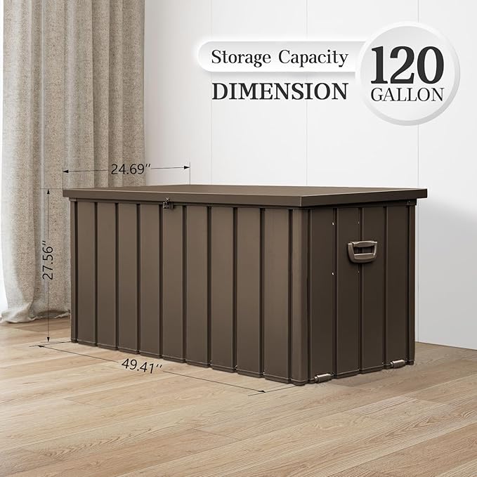 Domi 120-Gallon Outdoor Storage Box – Waterproof, Lockable Storage Cabinet for Patio Furniture, Garden Tools & Pool Supplies – Large Metal Storage for Cushions, Toys & More