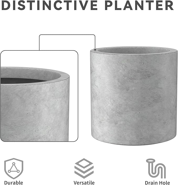 Kante 9.8",12.6",15.7" Dia Round Concrete Planter Set of 3, Modern Style Large Cylindrical Plant Pot with Drainage Hole and Rubber Plug for Indoor Outdoor Patio, Natural Concrete