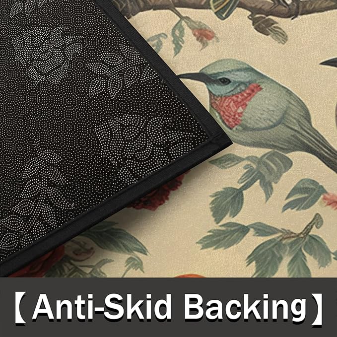 cfpolar Bird Half Round Door Mat, Vintage Bird Tree Flowers Retro Semicircle Doormat, Non Slip Soft Area Rug for Front Door Indoor Entrance Wear Resistant Welcome Mat, 24 x 36 in