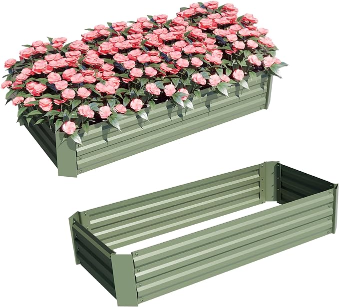Aoodor 4 x 2 x 1 ft Raised Garden Bed for Patio Garden Lawn, Bed Only, Set of 2