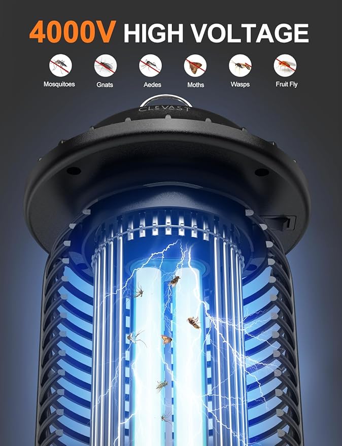CLEVAST Bug Zapper Outdoor - Electric Mosquito Killer with UV Light, Waterproof Fly Trap for Patio, Yard, Garden, Indoor Use, Black Insect Zapper Lamp - Vintage