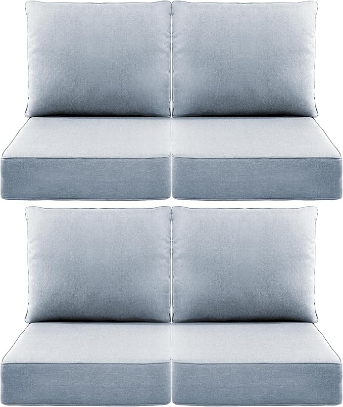Luxury 6" Outdoor Cushions for Patio Furniture, 24x24x6 Thick Seat Cushion Set of 4, Fade Resistant Couch Chair Replacement Cushions High Density Wicker Chair Cushion w/Removable Cover Baby Blue