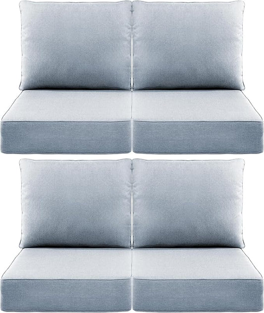 Luxury 6" Outdoor Cushions for Patio Furniture, 24x24x6 Thick Seat Cushion Set of 4, Fade Resistant Couch Chair Replacement Cushions High Density Wicker Chair Cushion w/Removable Cover Baby Blue