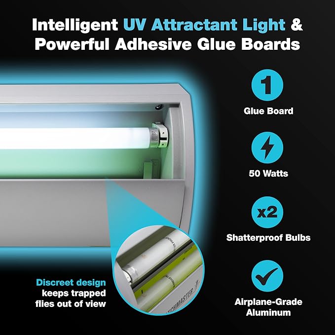 Catchmaster Pro Series Flying Insect Light Trap, Electric UV Light Fly Trap, Silent Adhesive Glue Board, Mosquito Gnat Killer Indoor, UV Lamp Bug Catcher, Pet Safe Pest Control for Home & Garage