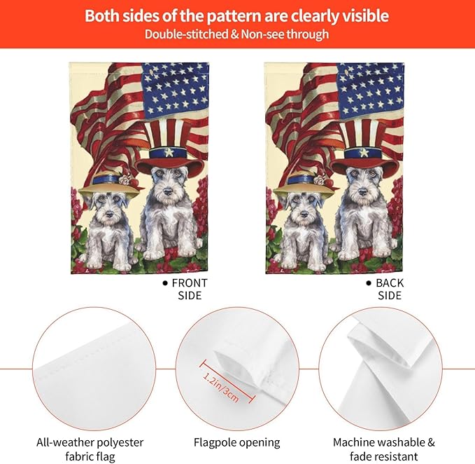 Schnauzer Independence Day Patriotic American Dog Garden Flag Welcome Party Outdoor Outside Decorations Picks Home House Garden Yard Decor 12x18 Inch