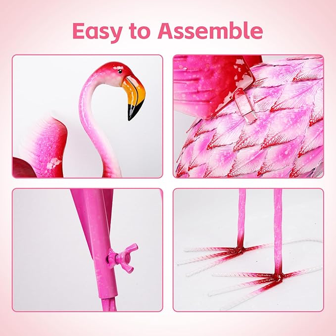 WONDER GARDEN Pink Flamingo Statue-Garden Statues for Outside - 2 Pack Flamingos Sculptures Statue, Metal Birds Yard Art for Pond, Patio, Outdoor, Porch Decor