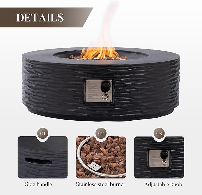 Cosiest Propane Fire Pit for Outside, 35 in Round Gas Fire Pits for Outdoor Patio, CSA Certified, 50000 BTU Concrete Rectangle Base with Rain Cover, Free Lava Rocks